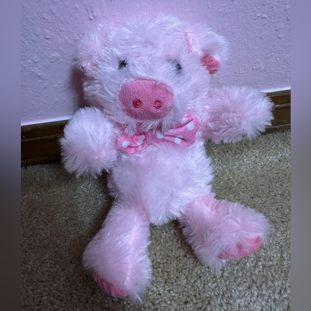Walmart Small Pig Plush Polka Dot Bowtie and Corduroy Feet 8” Stuffed Animal